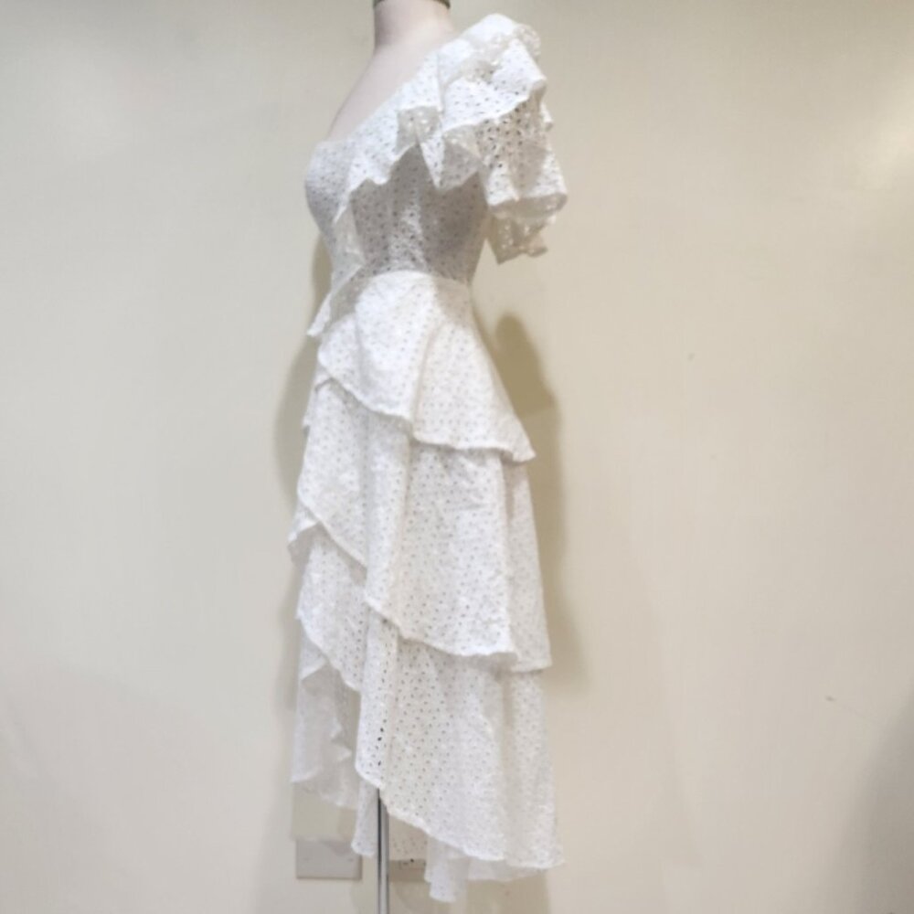 💋UBER GORGE!💋White Floral Crochet One Shoulder Ruffled Asymmetrical Dress - Picture 13 of 16